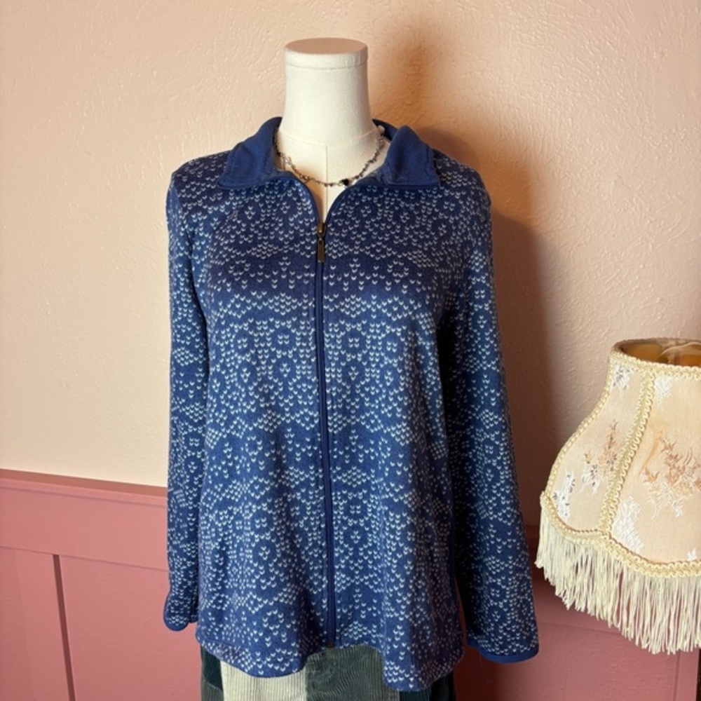 vtg fleece zip up sweater

stan herman 
blue white
sz medium